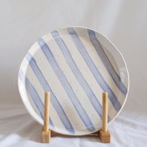 speckled plate with blue lines