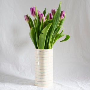 vase with blue lines
